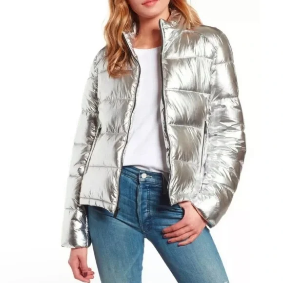 🌺 SOLD 🌺 Marc New York Metallic Puffer Jacket Small 2 4 Silver Stand Collar - Picture 6 of 16
